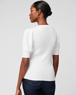 Elbow Sleeve Cashmere Blend Puff Henley Sweater