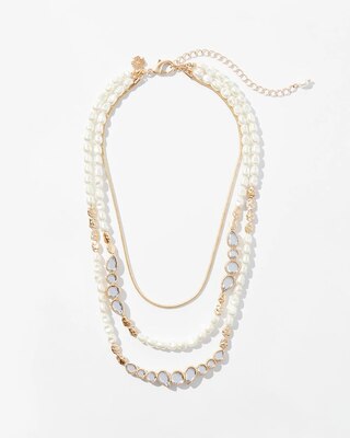 Gold Crystal Pearl Multi-Strand Necklace
