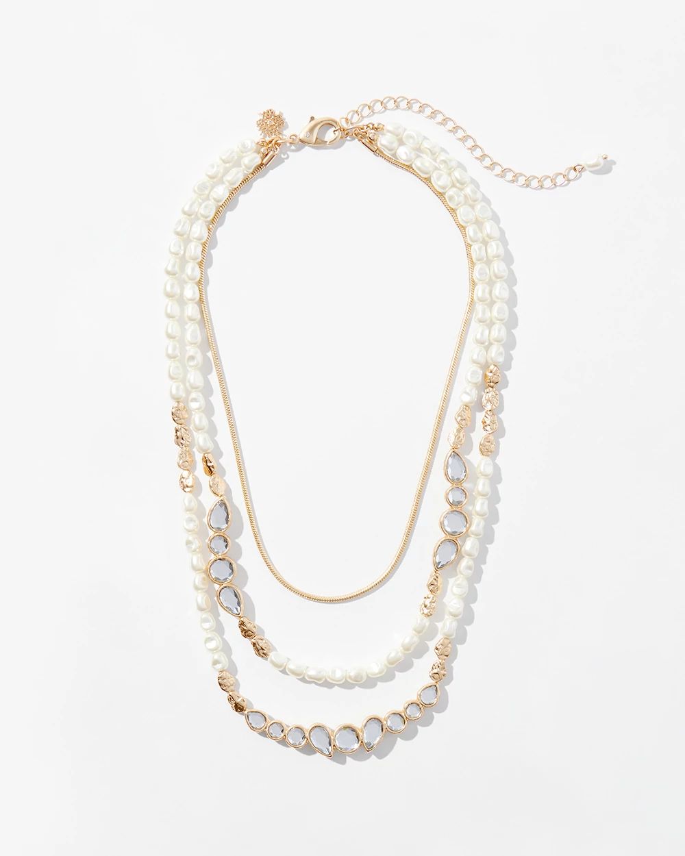 Gold Crystal Pearl Multi-Strand Necklace