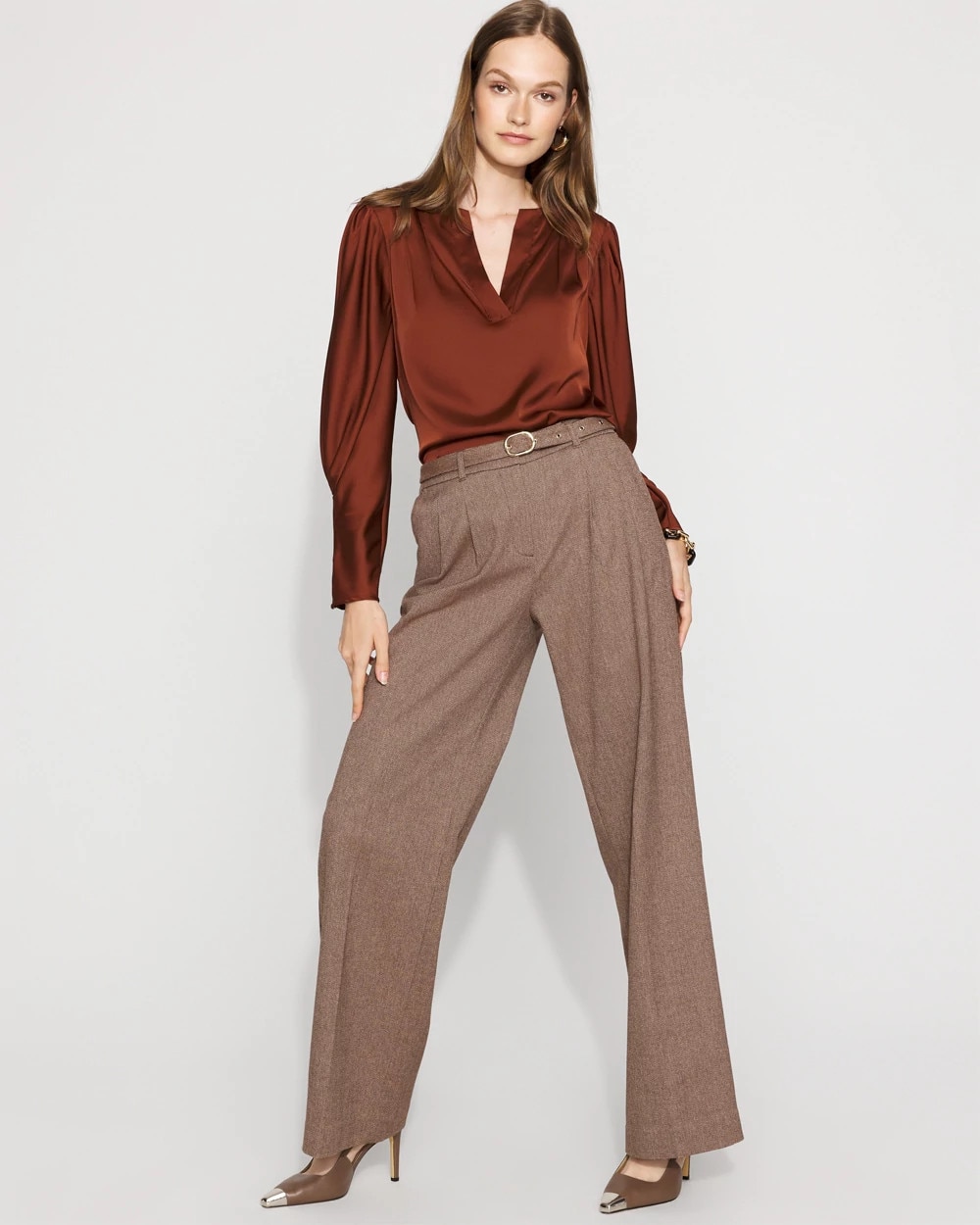 High-Rise Belted Tweed Wide-Leg Pant