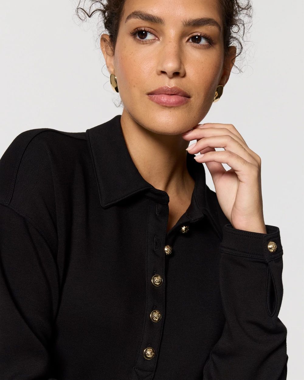 Collared Long Sleeve Henley Top click to view larger image.