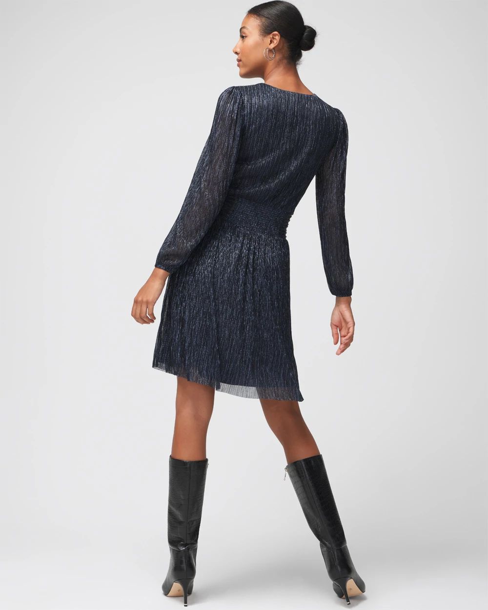 Long Sleeve Metallic Sparkle Mini Dress