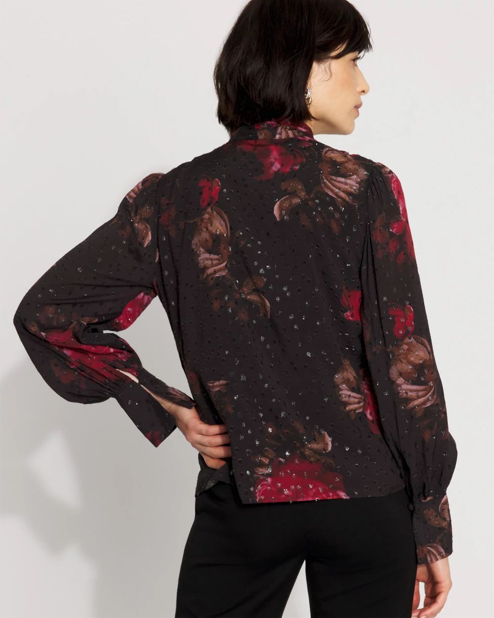 Jacquard Tie-Neck Blouse click to view larger image.