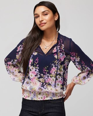 Long-Sleeve Smocked Waist Blouse