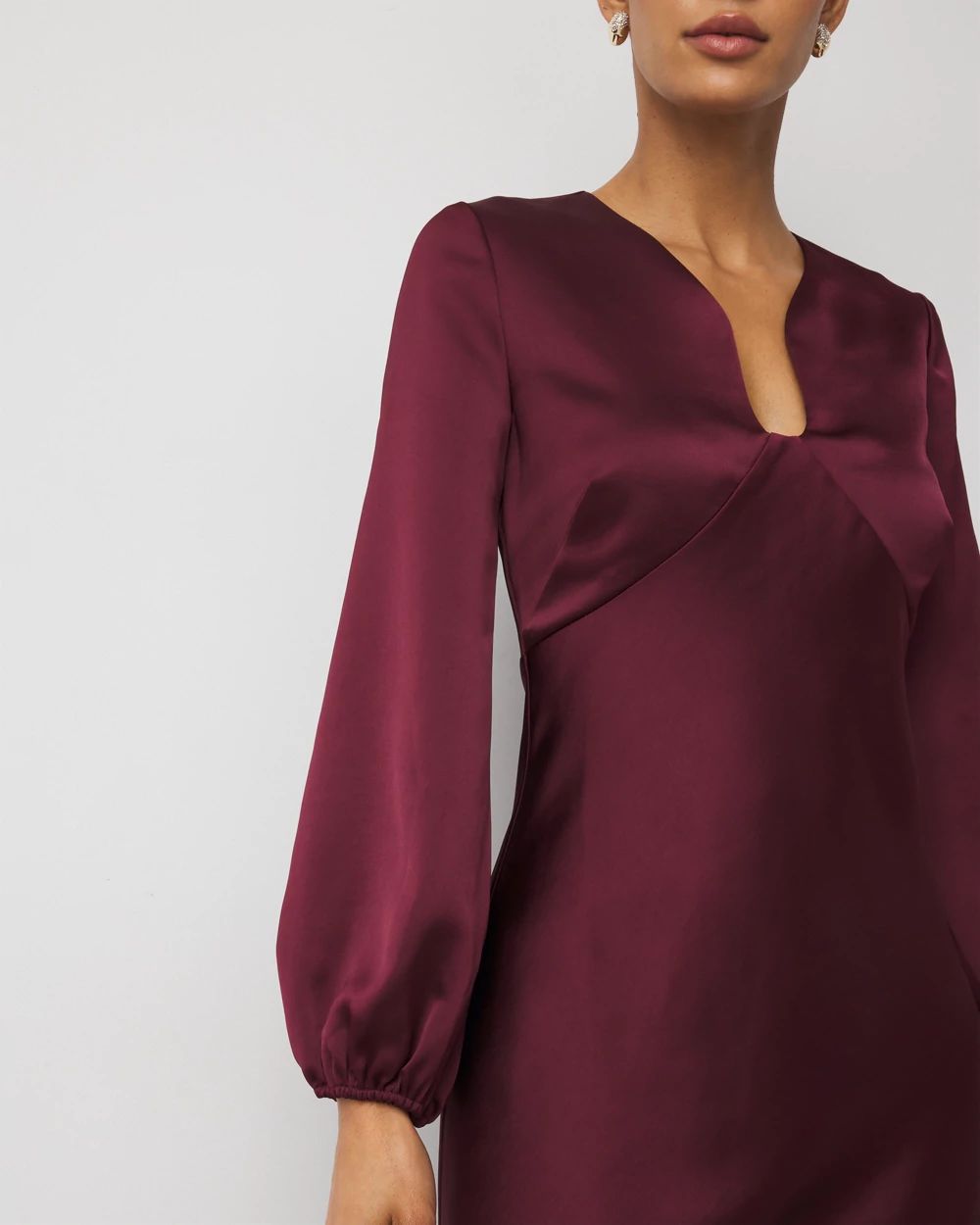 Balloon Sleeve Satin Dress click to view larger image.