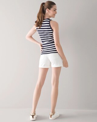 V-Neck Snap-Front Rib Knit Sweater Tank
