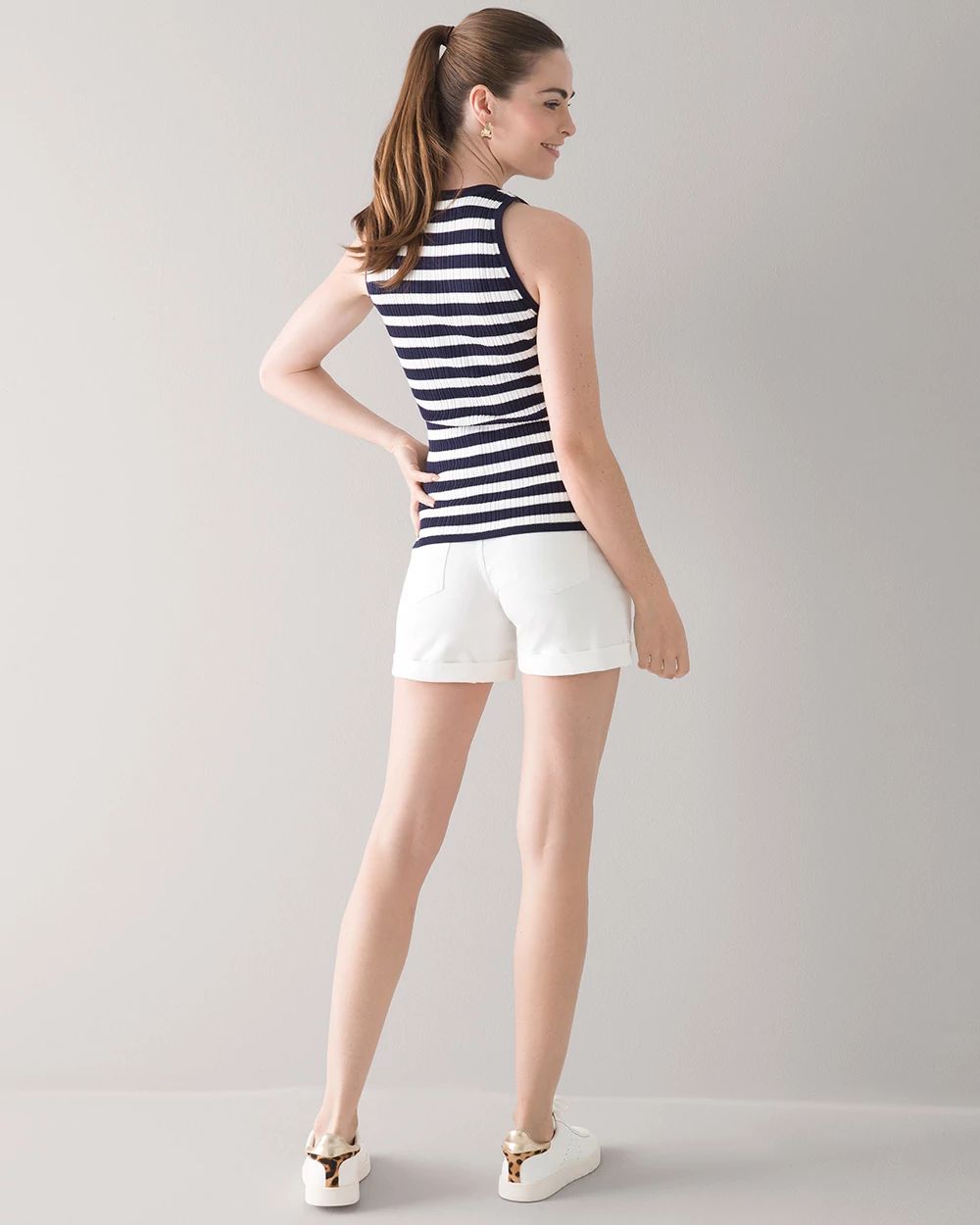 V-Neck Snap-Front Rib Knit Sweater Tank