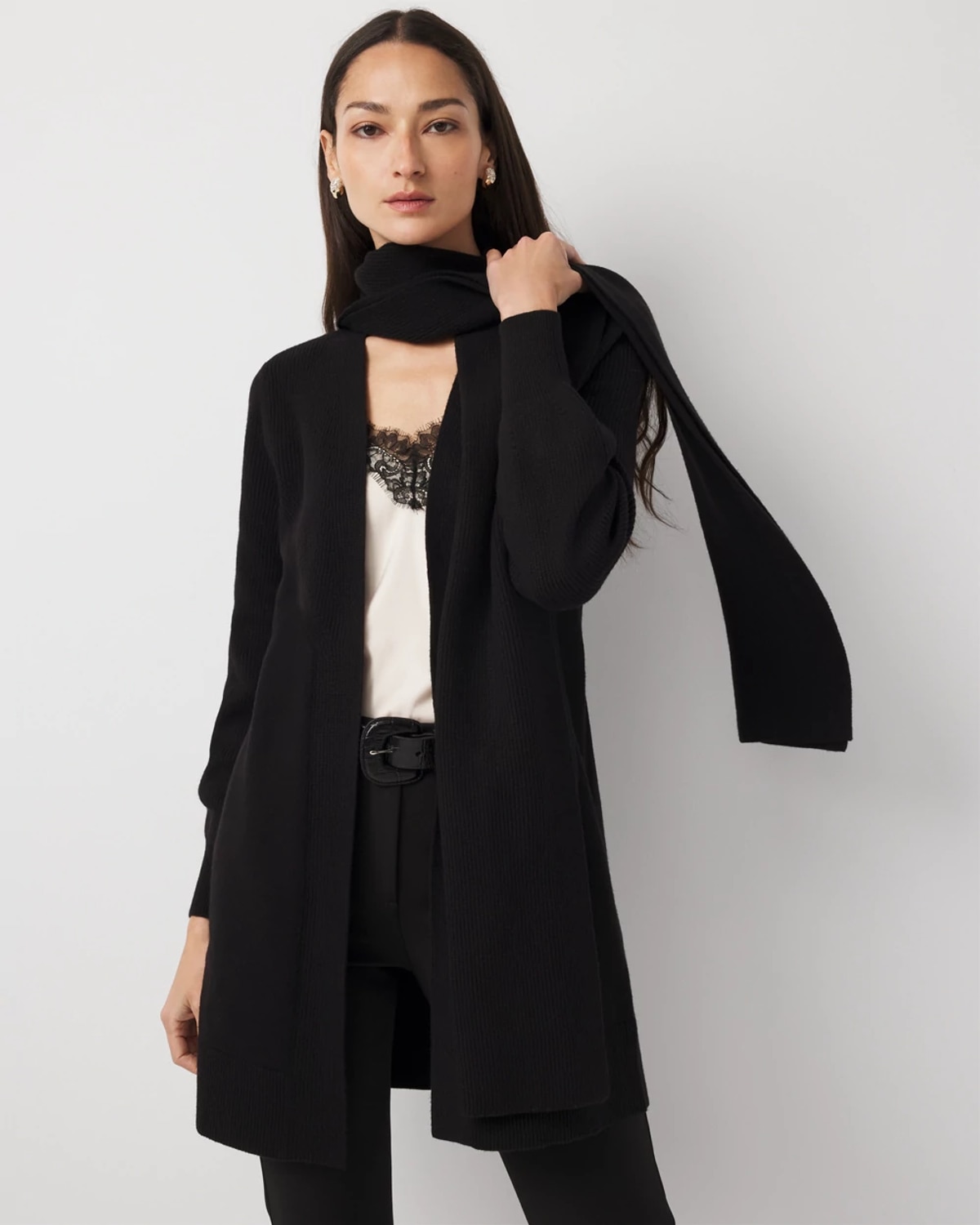 White House Black Market Convertible Scarf Cardigan Sweater In Black