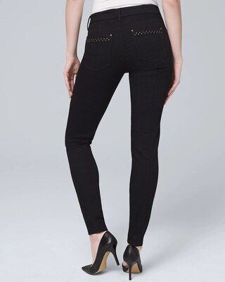 Mid-Rise Stud-Trim Skinny Ankle Jeans