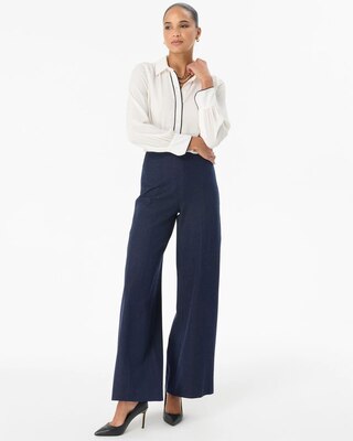 Denim-Look High Rise Wide Leg Pant