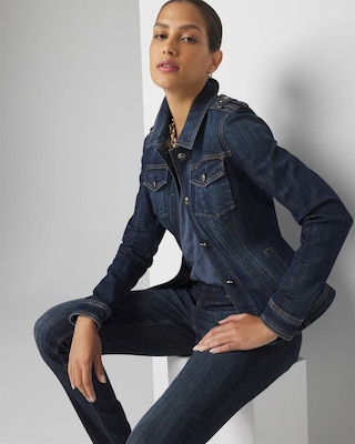 Button-Shoulder Denim Jacket click to view larger image.