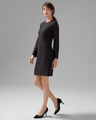 Long-Sleeve Eyelet Shift Dress
