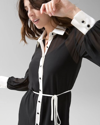 Long-Sleeve Colorblock Shirtdress click to view larger image.