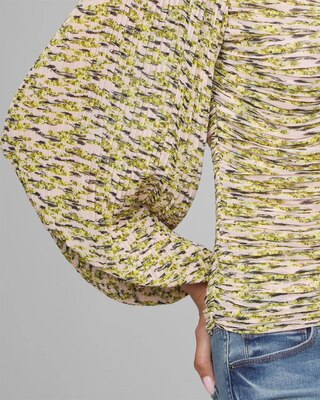 Long Sleeve Pleated Keyhole Blouse click to view larger image.