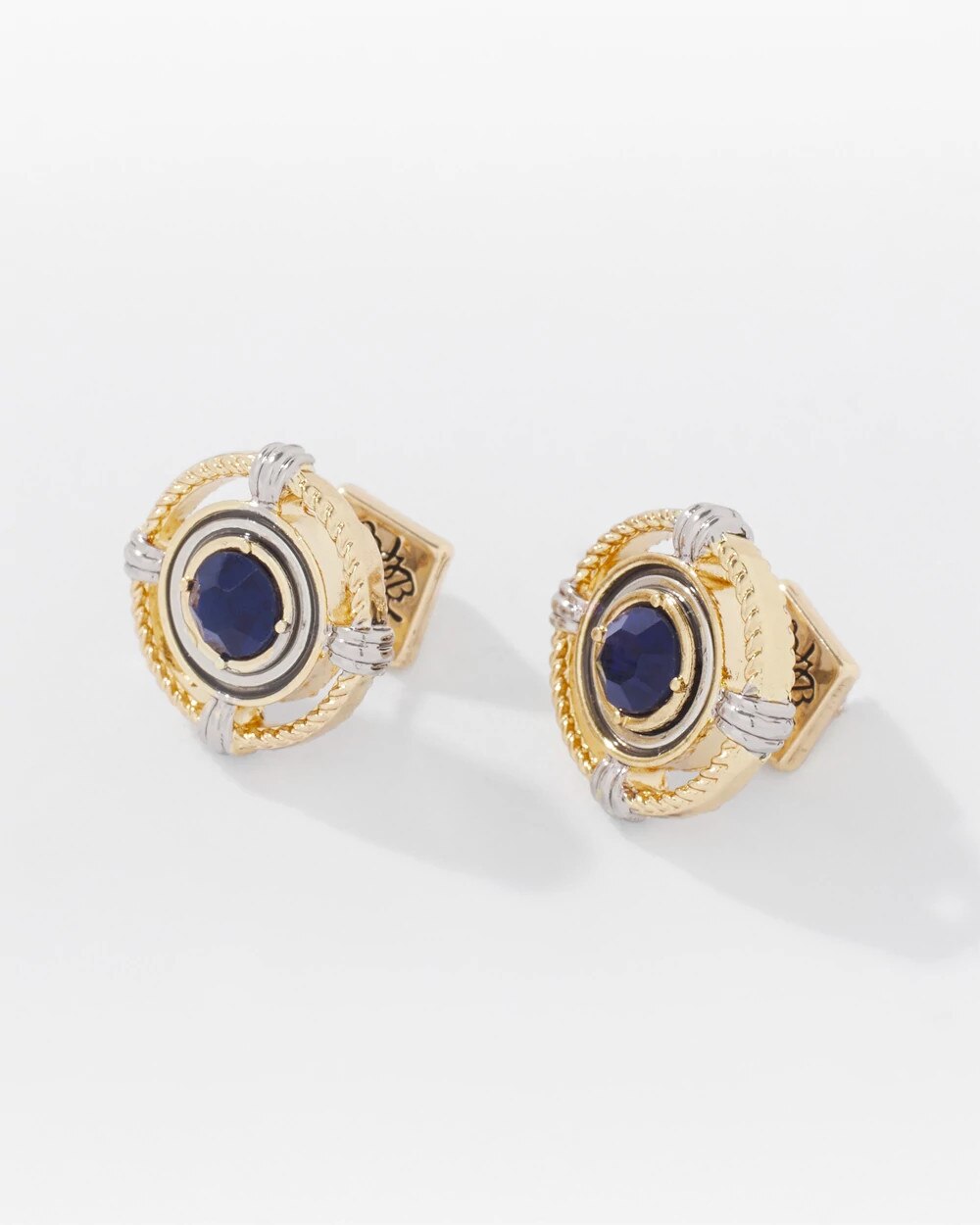 Coin + Blue Stone Stud Earrings - image 3