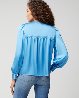 Long Sleeve Topstitch Satin Blouse