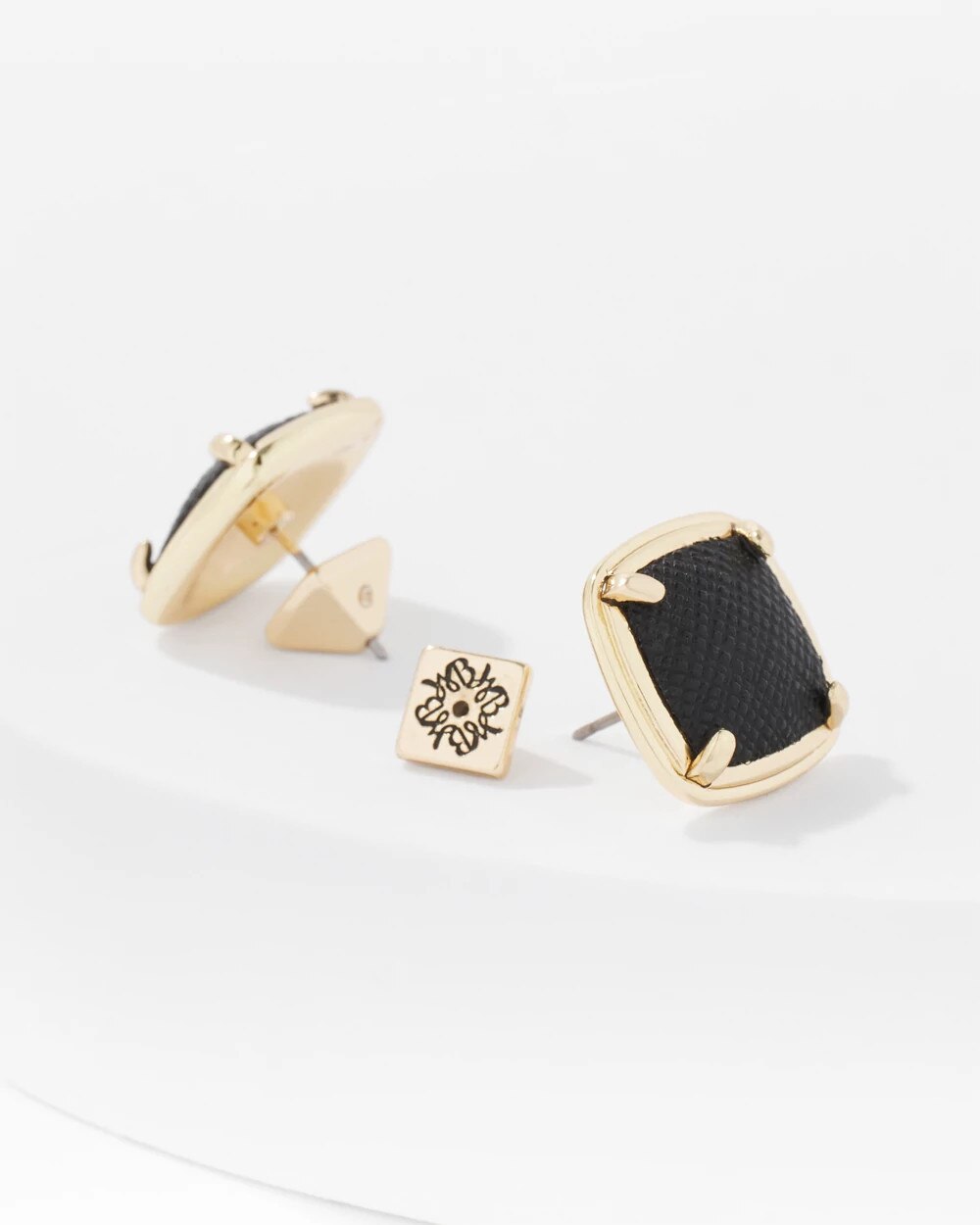 Black Textured Leather Stud Earrings - image 4