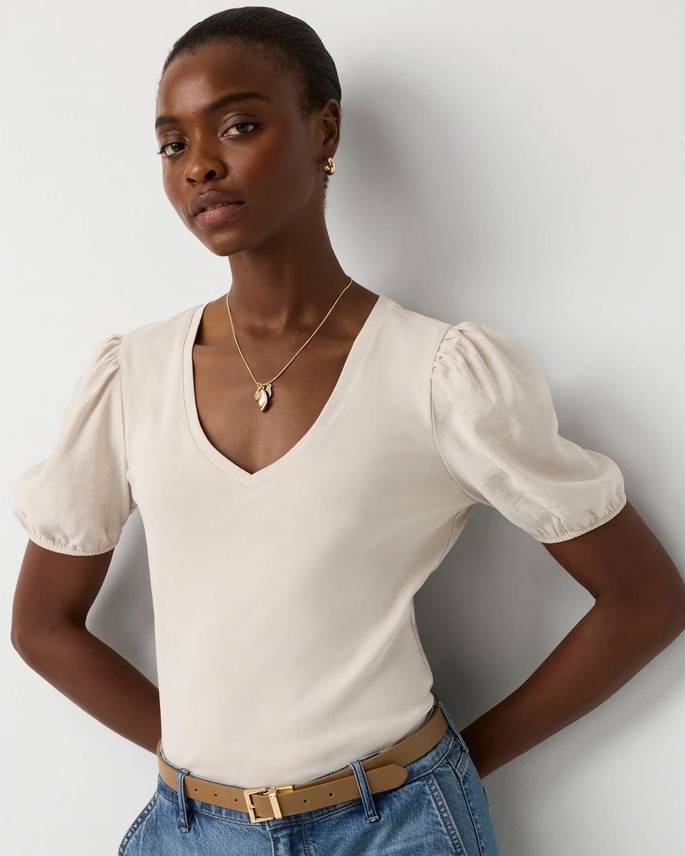 Petite Satin Sleeve Knit Tee
