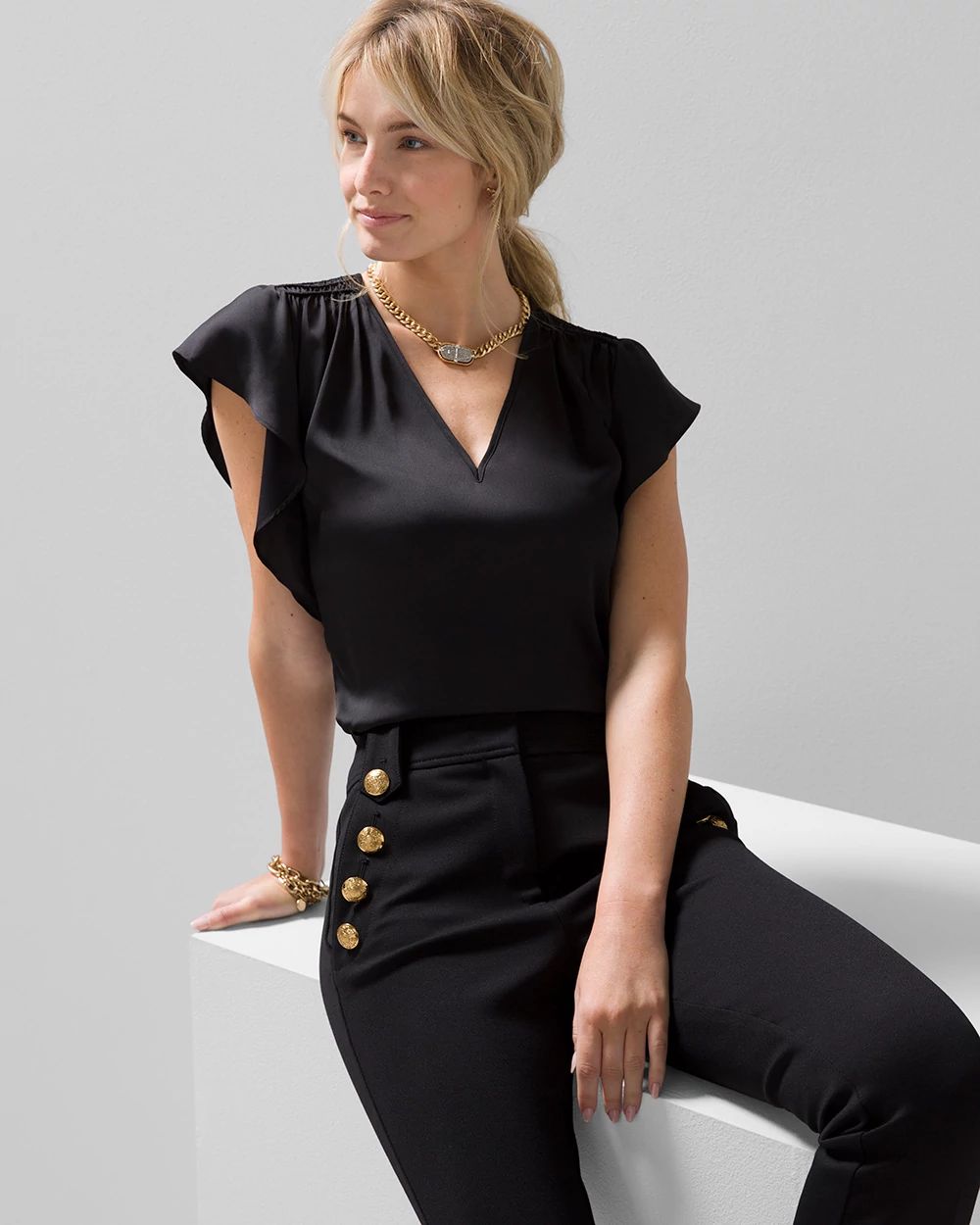 Flutter-Sleeve V-Neck Top click to view larger image.