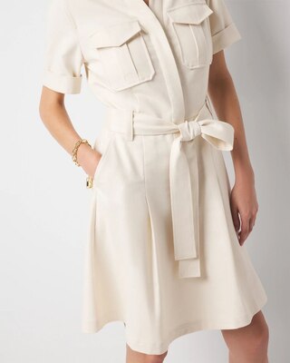 Petite Cotton Twill Tie-Belt Mini Dress click to view larger image.