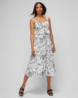 Tie-Front Embroidered Midi Dress
