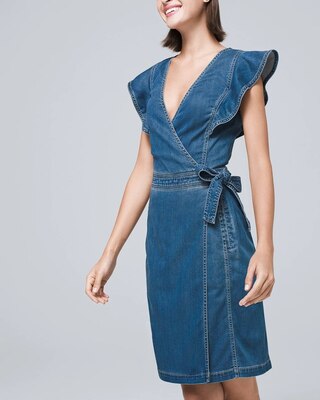 Petite Faux-Wrap Denim Dress