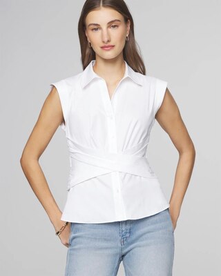 Short Sleeve Crossover Poplin Top