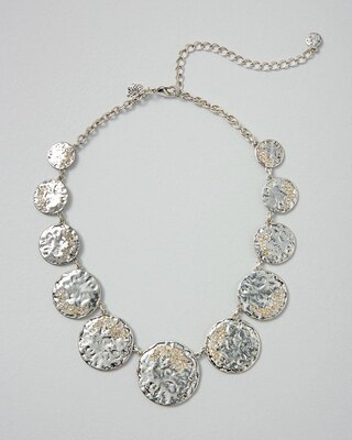 Silvertone Coin Pavé Necklace