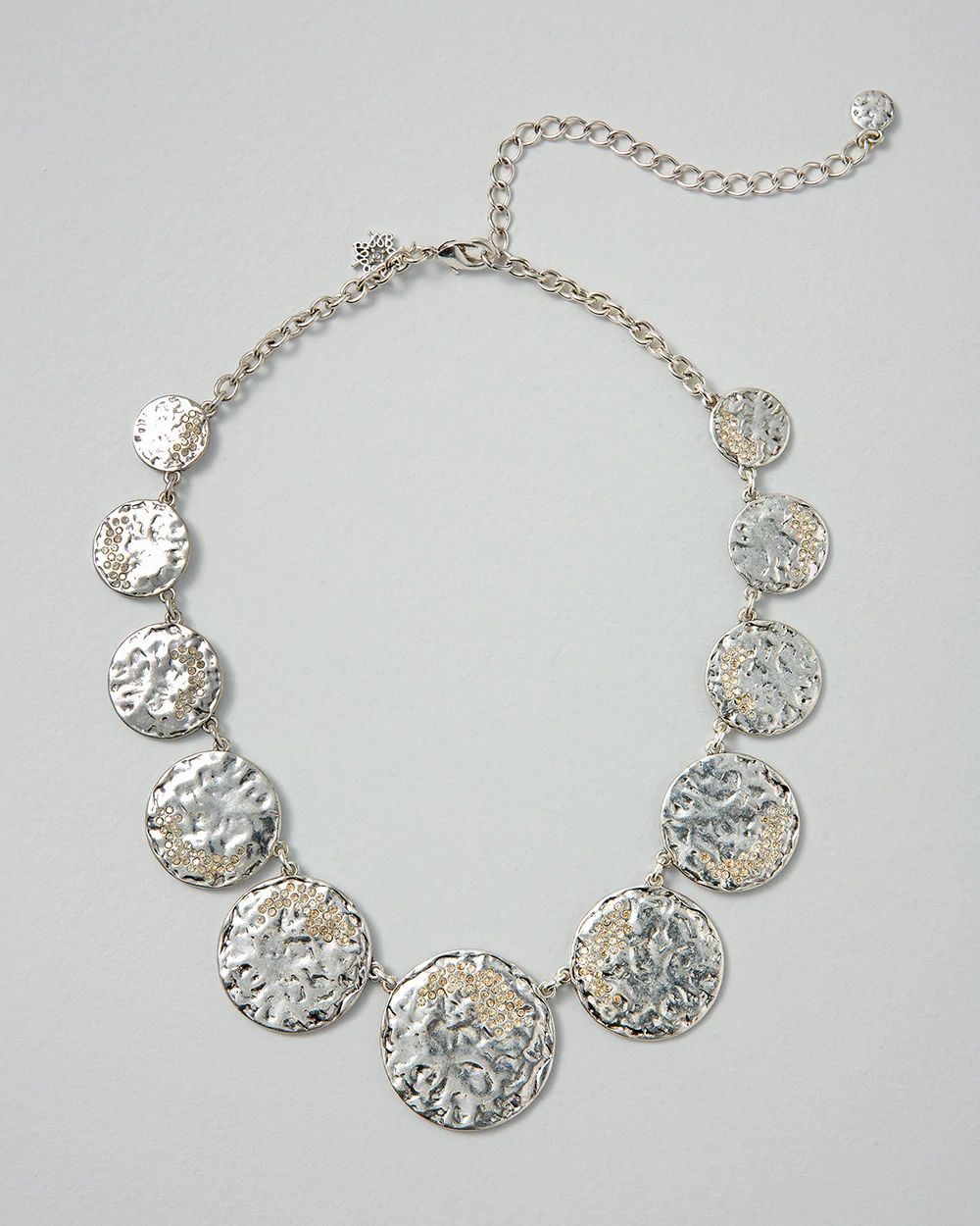 Silvertone Coin Pavé Necklace