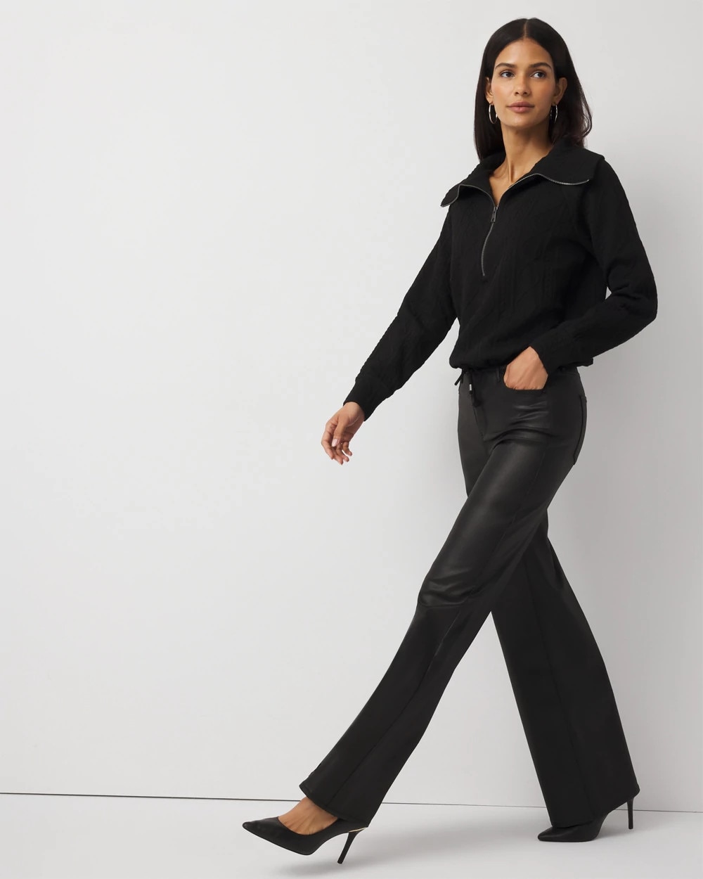 Funnel Neck Cable Knit Pullover - image 2
