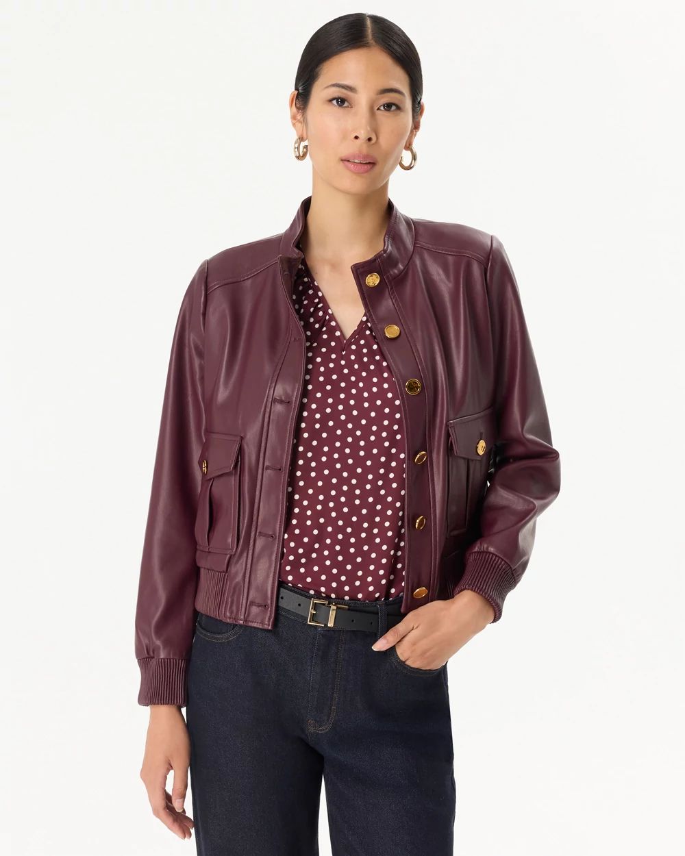 Petite Faux Leather Bomber Jacket