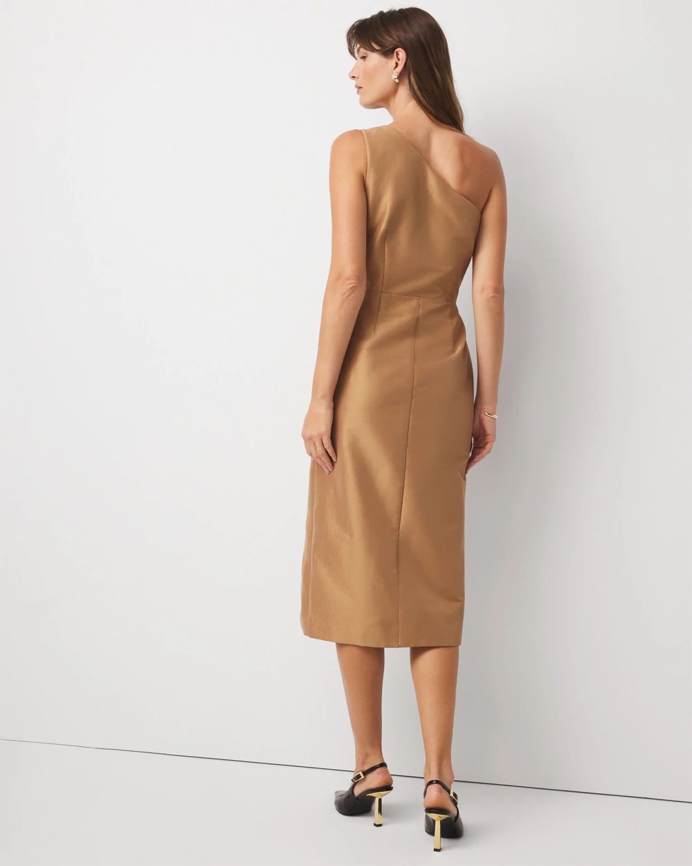 One-Shoulder Stretch Taffeta Midi Dress