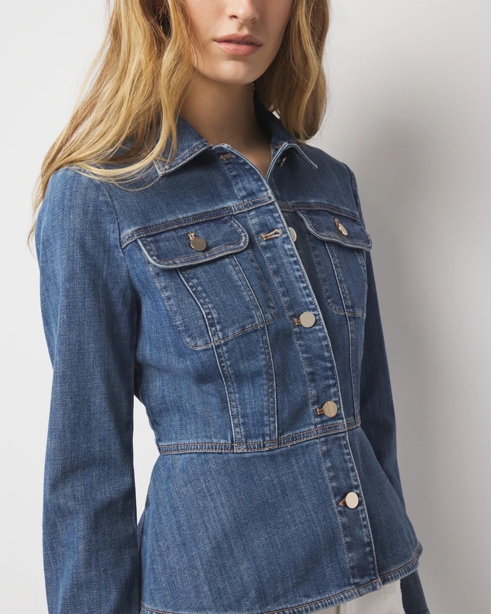 Denim Peplum Jacket click to view larger image.
