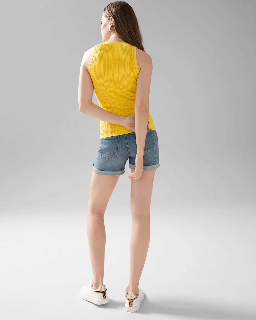V-Neck Snap-Front Rib Knit Sweater Tank