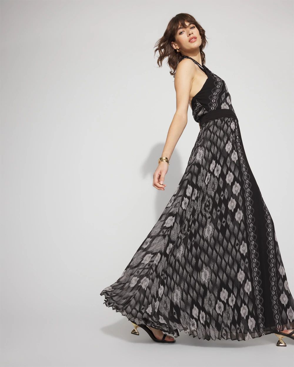 Ikat Print Halter Maxi Dress