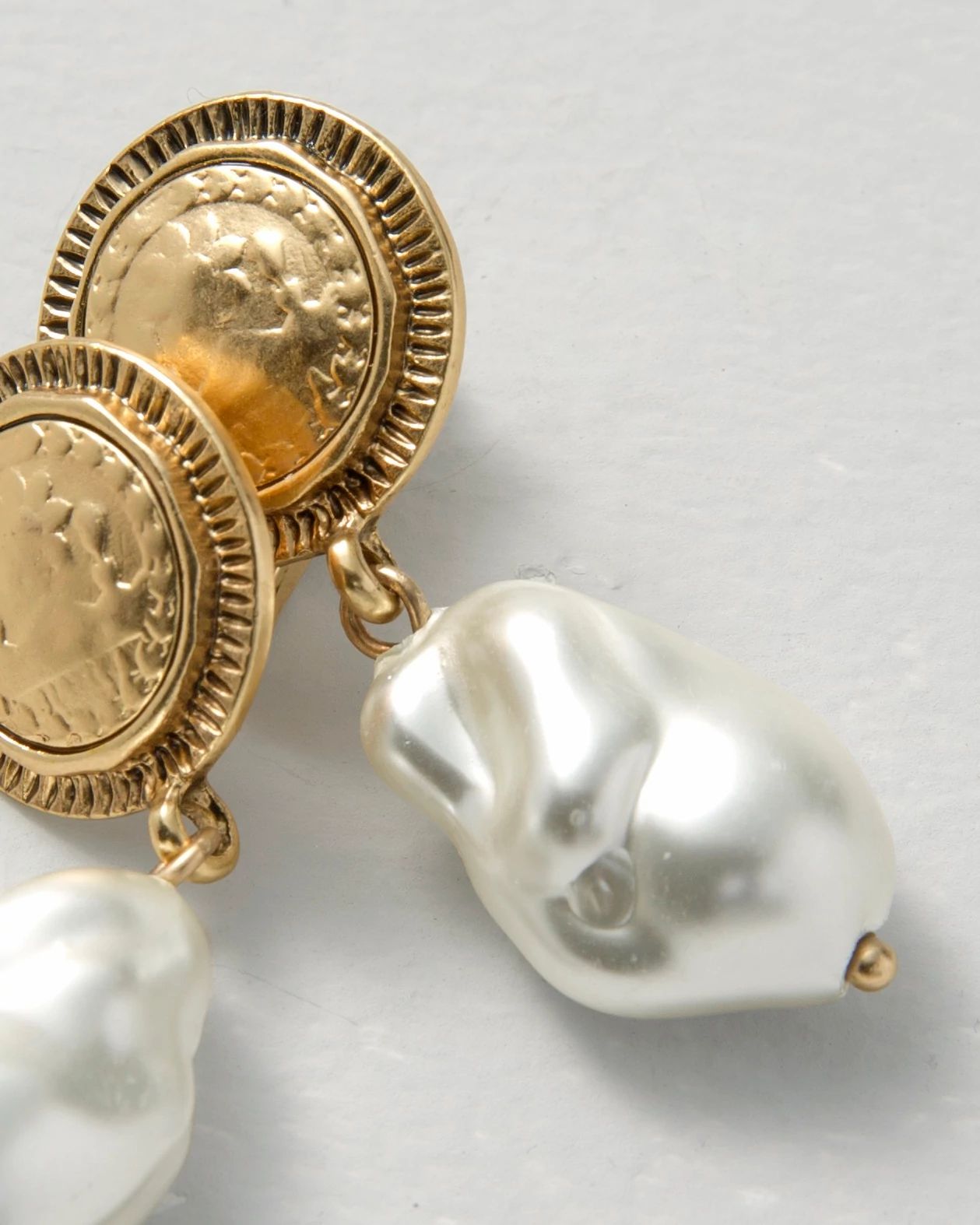 Goldtone Coin & Faux Pearl Drop Earrings