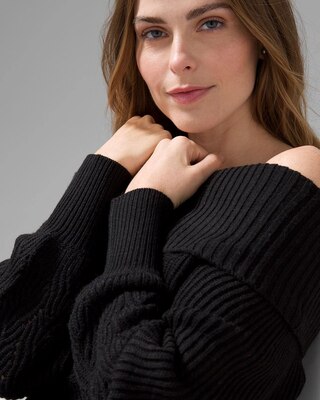 Off-the-Shoulder Cable Knit Sweater
