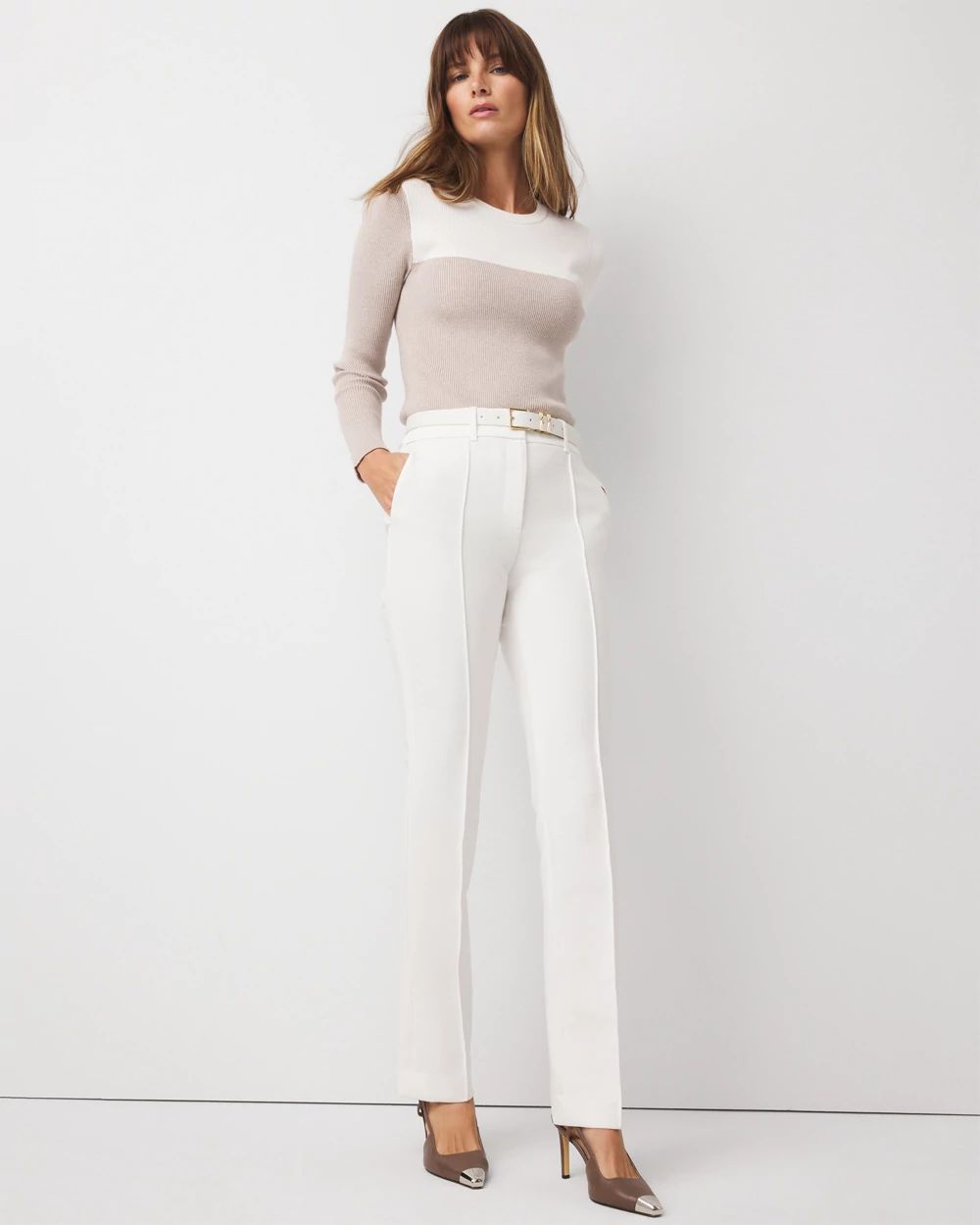 Petite Double Weave Zoey Straight Pant