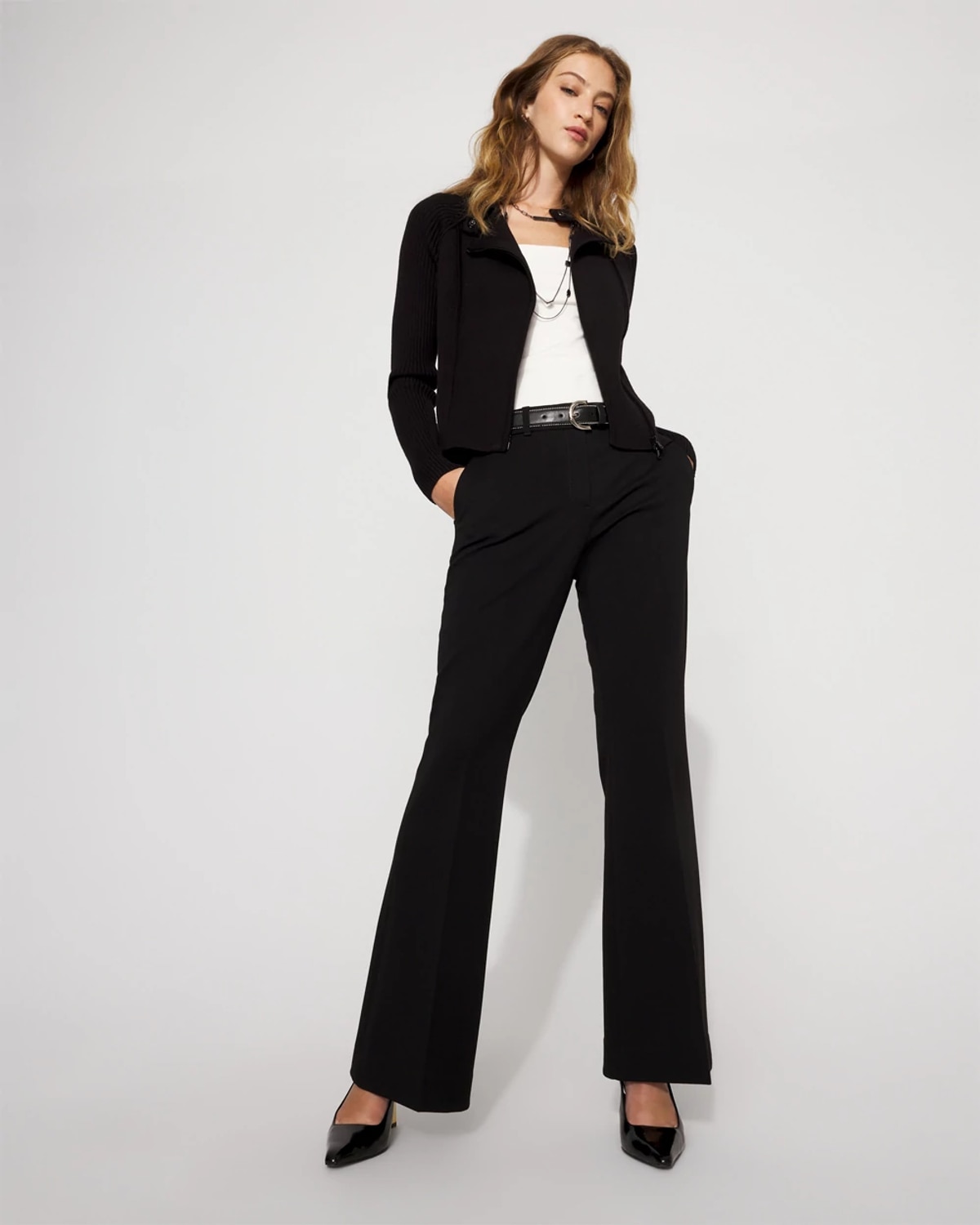 White House Black Market Petite Moto Sweater Jacket In Black