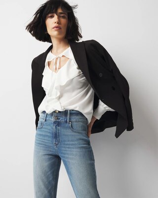 Petite Tie-Neck Ruffle Blouse click to view larger image.