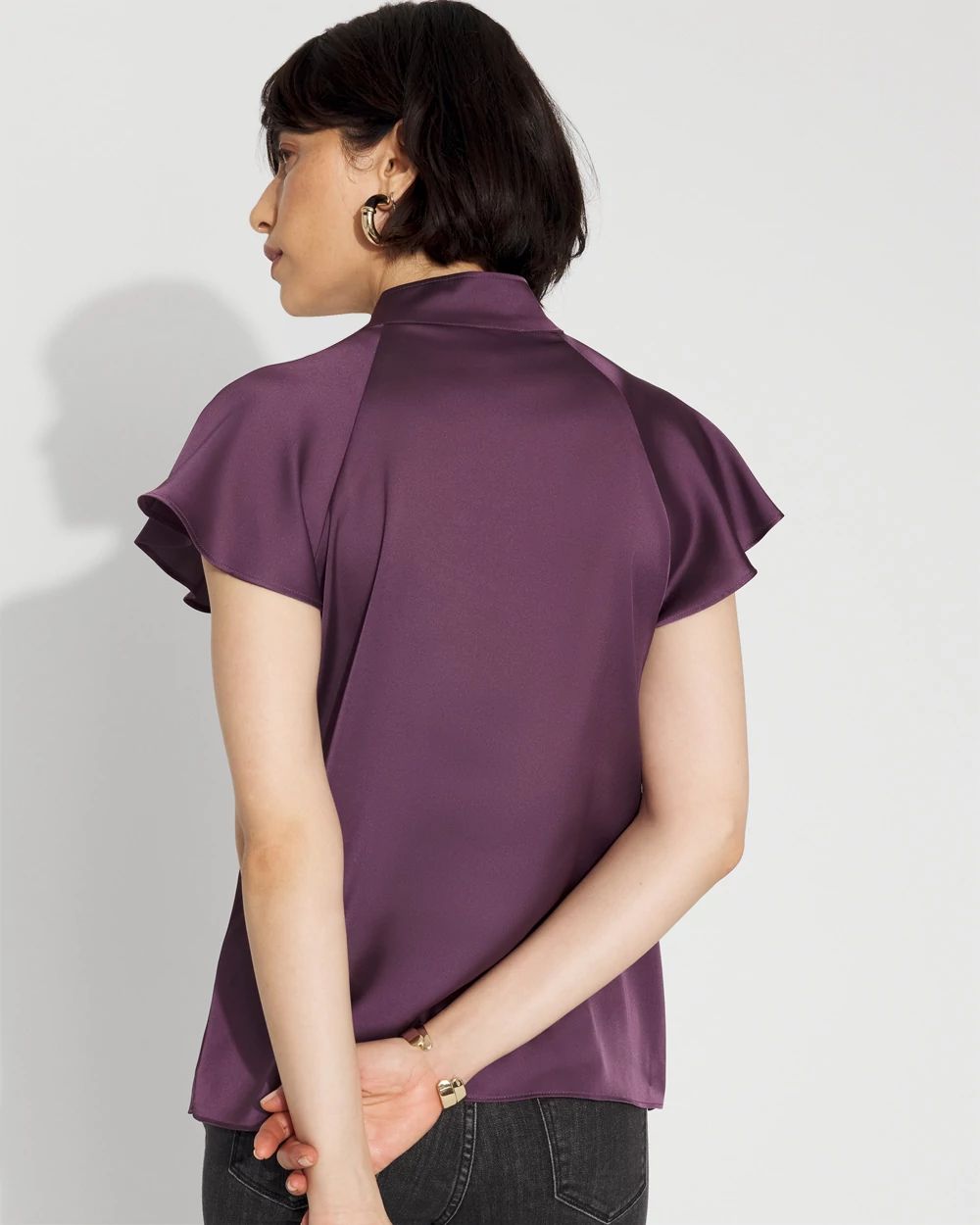 Flutter-Sleeve Satin Shirt click to view larger image.