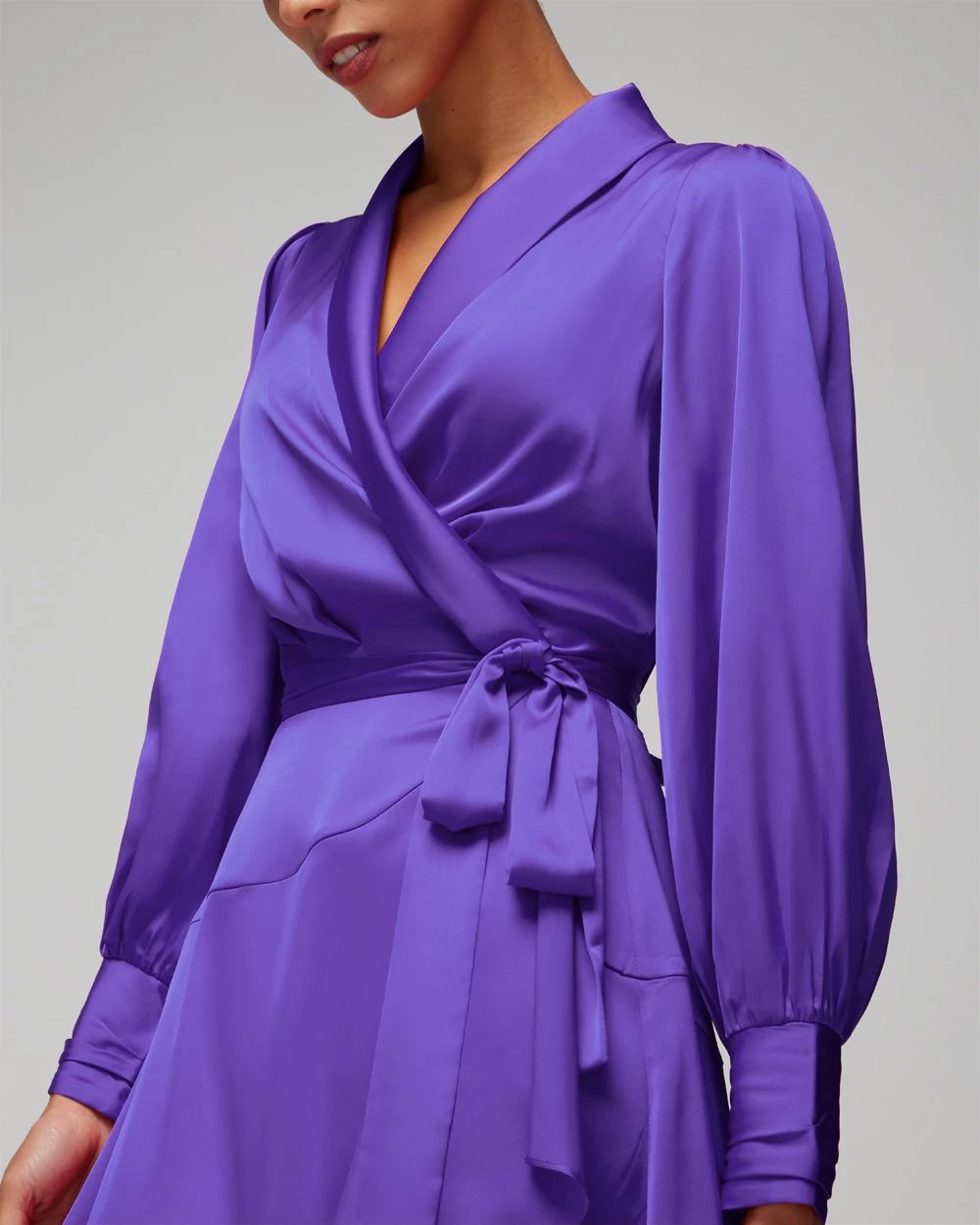 Long Sleeve Satin Wrap Mini Dress