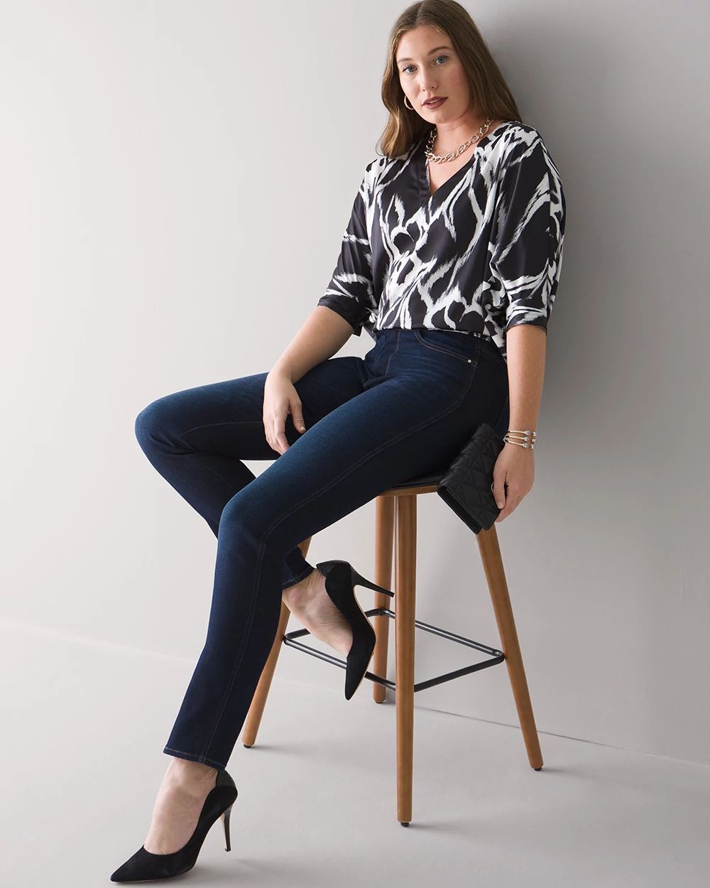 Curvy-Fit High-Rise Cashmere Denim Slim Jeans