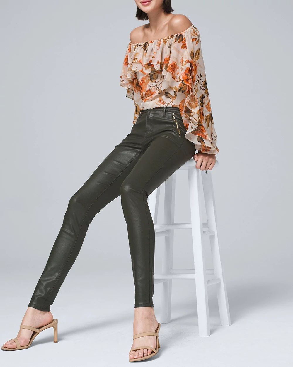 Mid-Rise Coated Moto Skinny Jeans