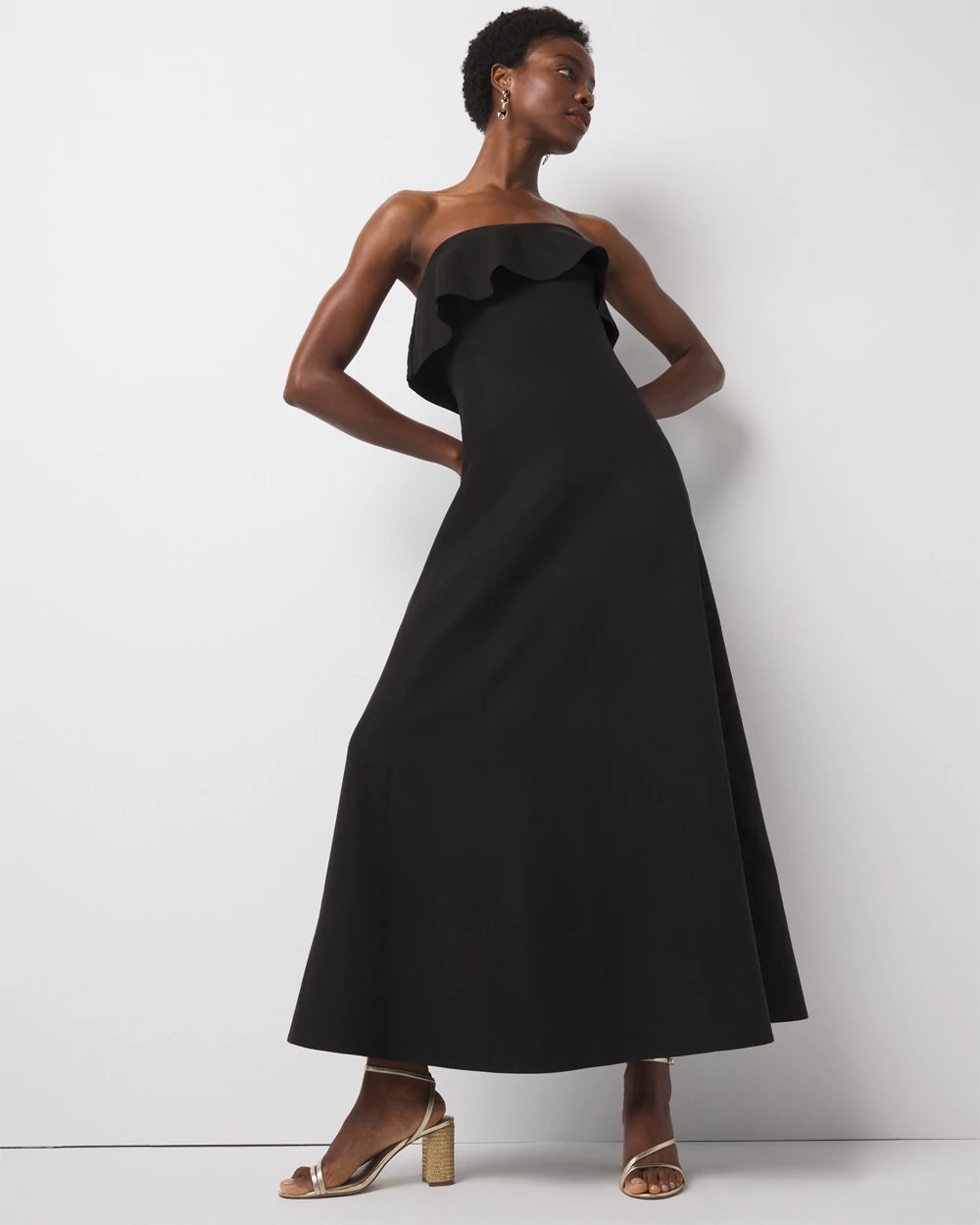 Women's Linen-Blend Strapless Maxi Dress in Black size 10 | White House Black Market