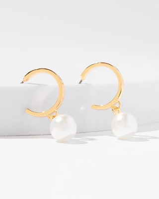 Gold Pearl Hoop Drop Earrings click to view larger image.