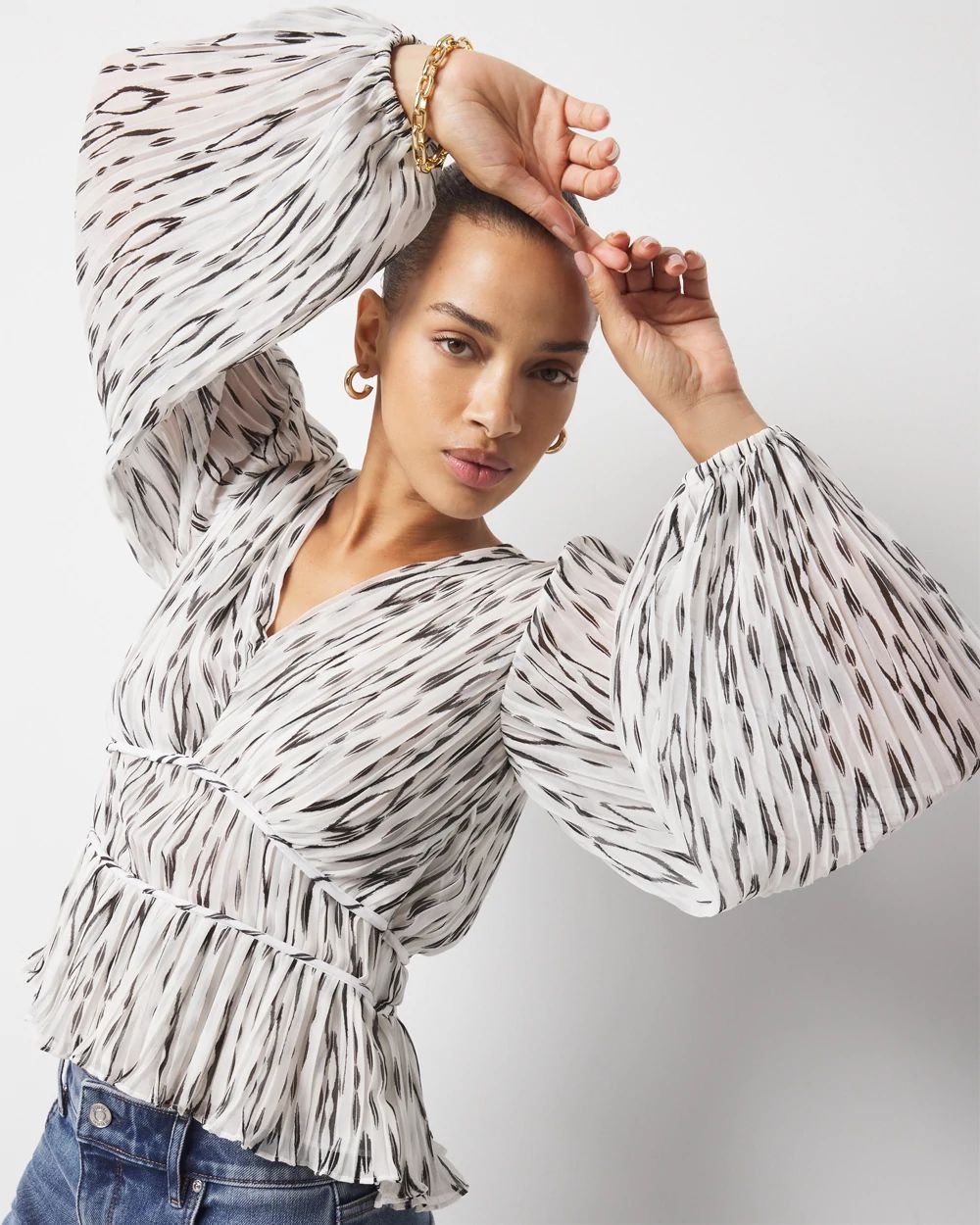 Petite Ikat Pleated Peplum Blouse