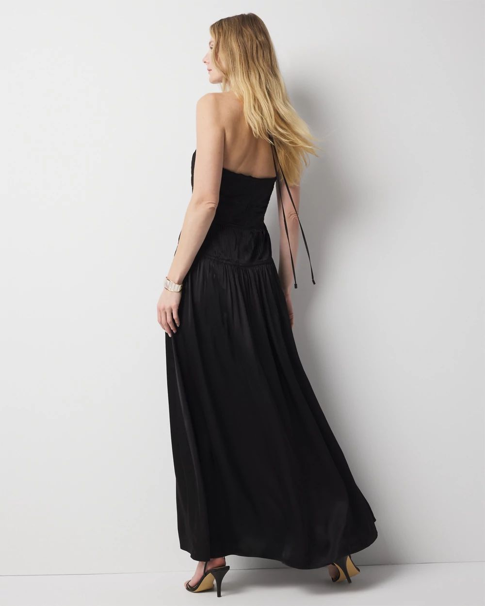 Petite Satin Halter Maxi Dress