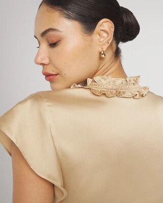 Petite Ruched Neck Flutter Shell Top