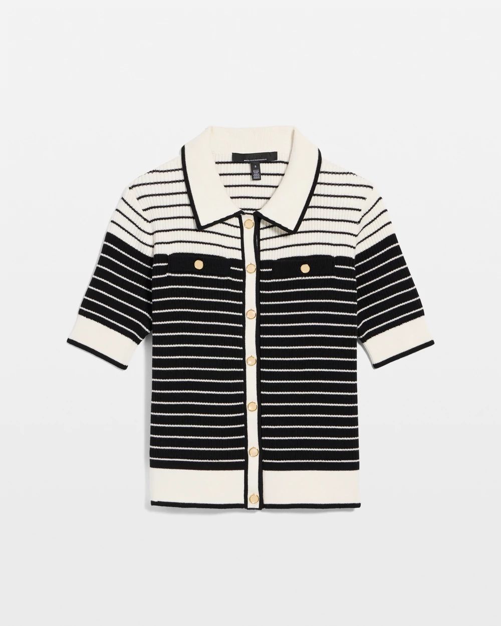 Collared Striped Cotton Cardigan click to view larger image.